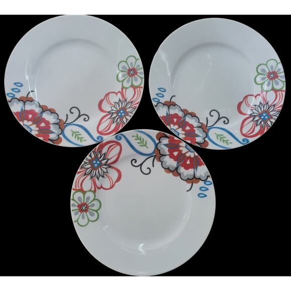Fitz and Floyd Salad Plates Gourmet Mod Floral Set of Three Bright Floral Design - Picture 9 of 9